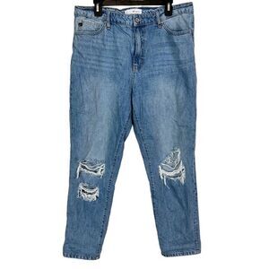 KANCAN High Rise Mom Jeans KC8579L Distressed Medium Blue Wash Denim sz 15 / 31